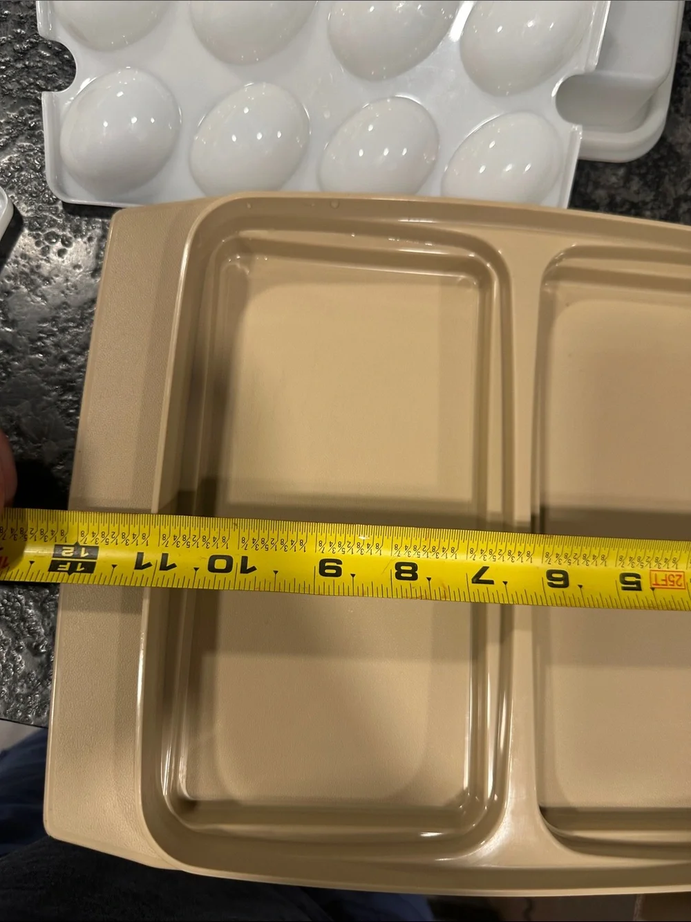 Tupperware Beige Egg Organizer with White Trays and Lid